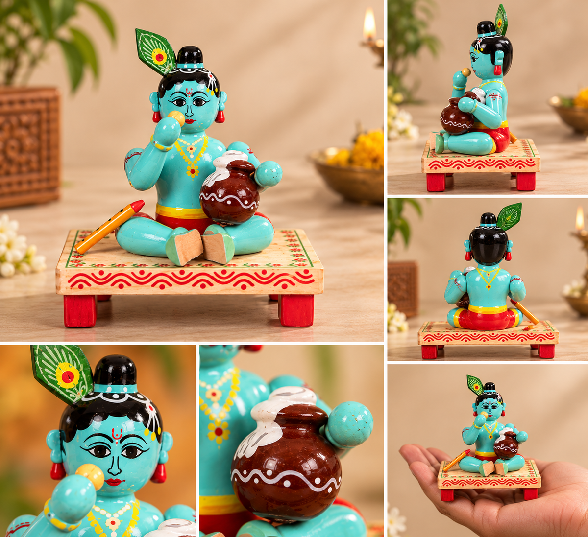 Venna Krishna Wooden Figurine – Sitting & Eating Butter | Etikoppaka Style
